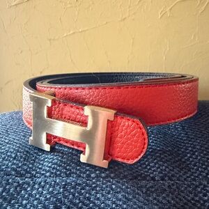 Hermes vibes orange/ black reversible belt 32-37”